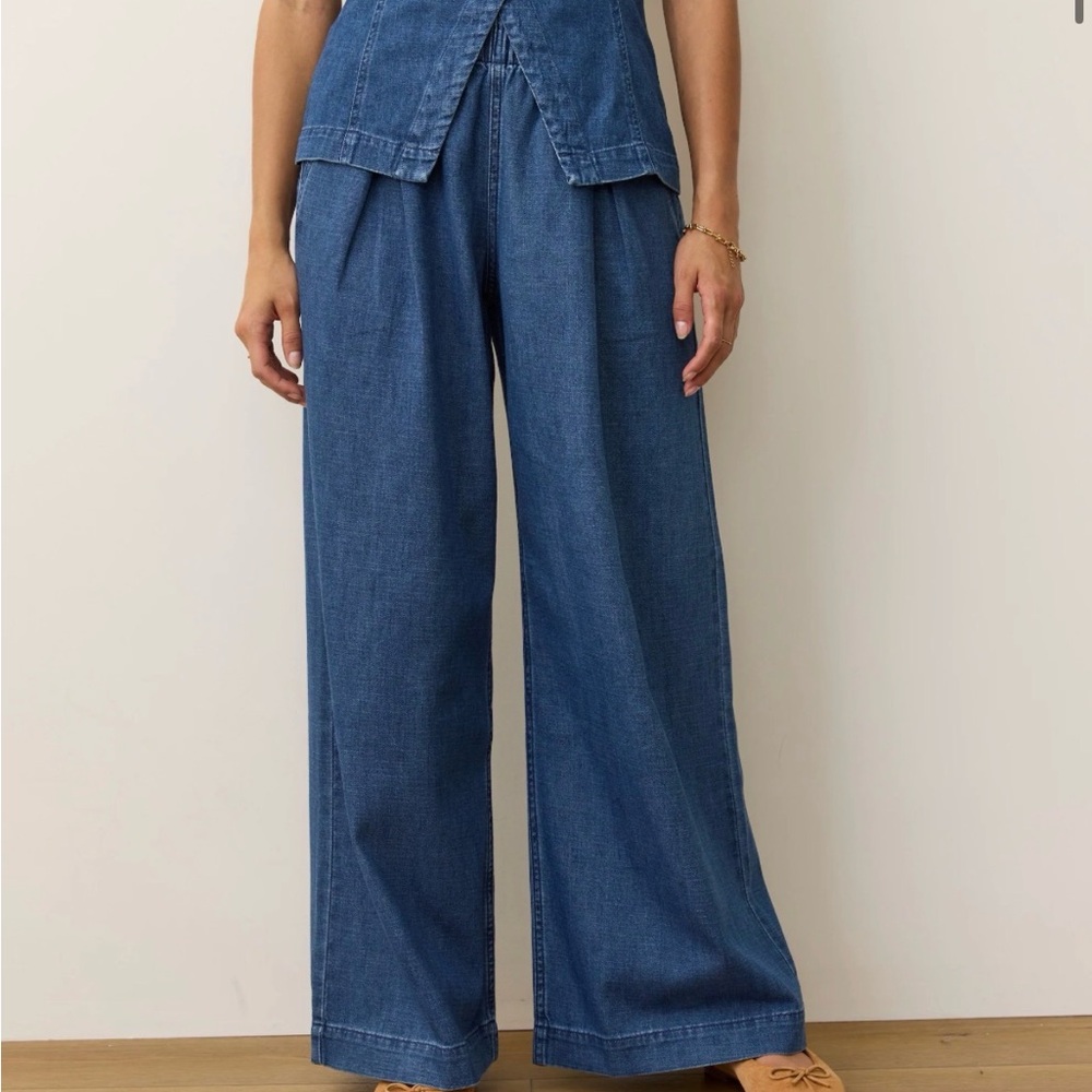 Marine Layer Allison Pleated Wide Leg Denim Trouser size Large
